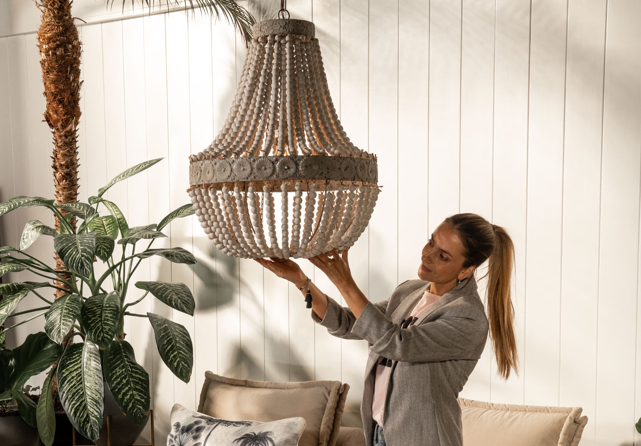 Wood Bead Chandelier