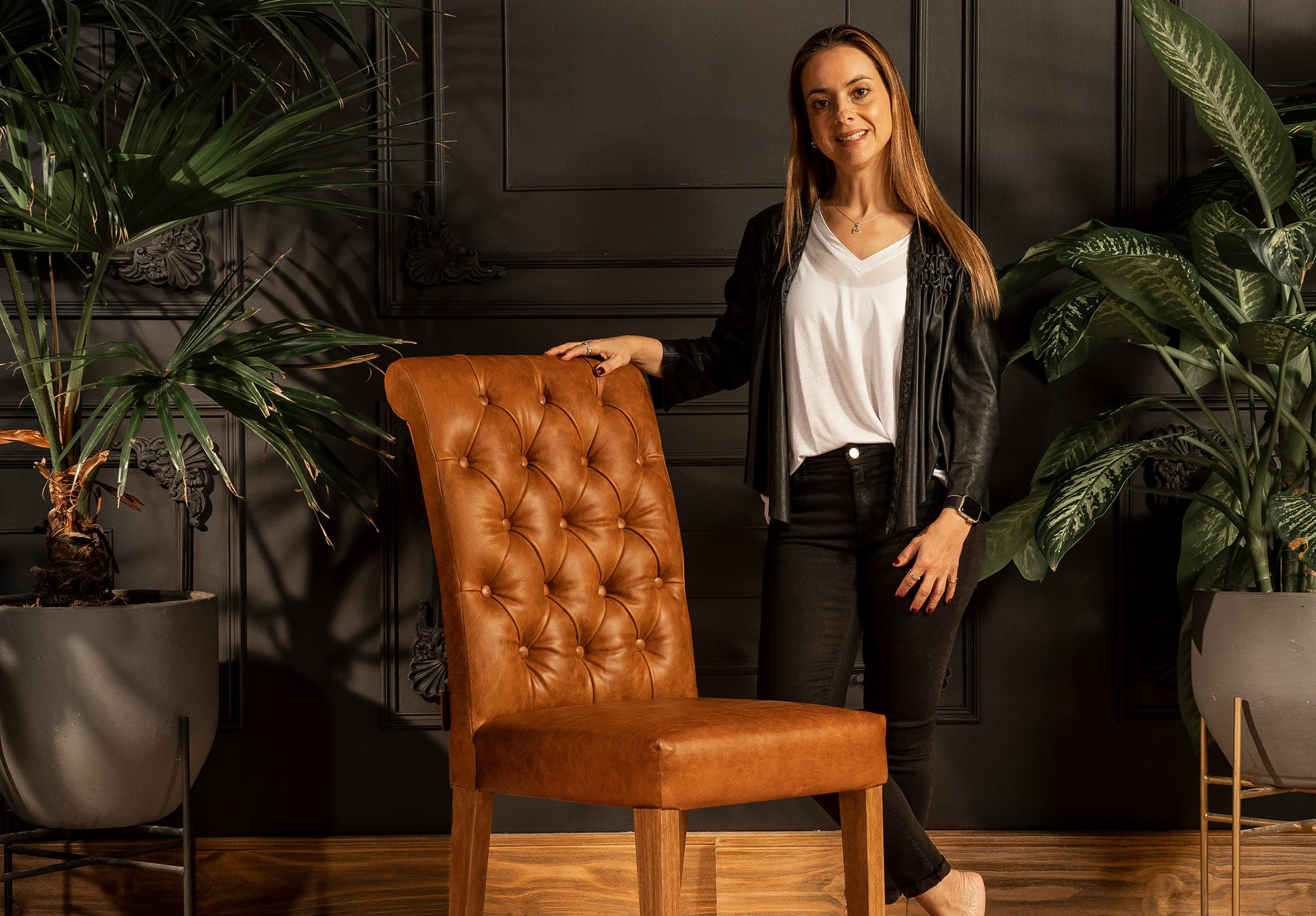 Silla Rávena Cuero Miel
